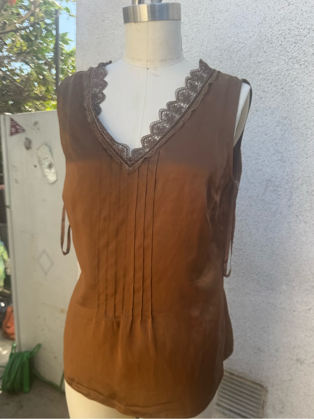 Nine West Brown Lace-Trim V-Neck Camisole silk